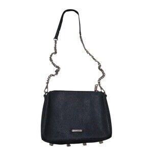 Rebecca Minkoff Black Saffiano Leather Chain Link Studded Crossbody Bag P5